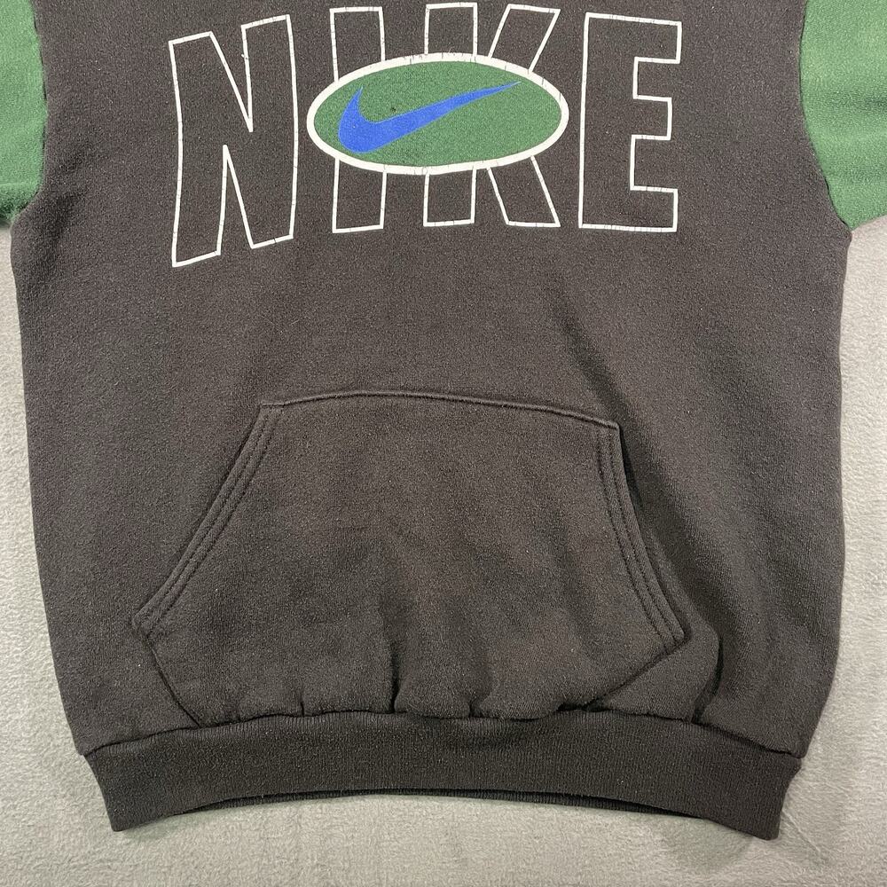 Nike Hoodie Green Black Spellout Y2K Youth L Boys USA Distressed Vintage - Picture 3 of 13